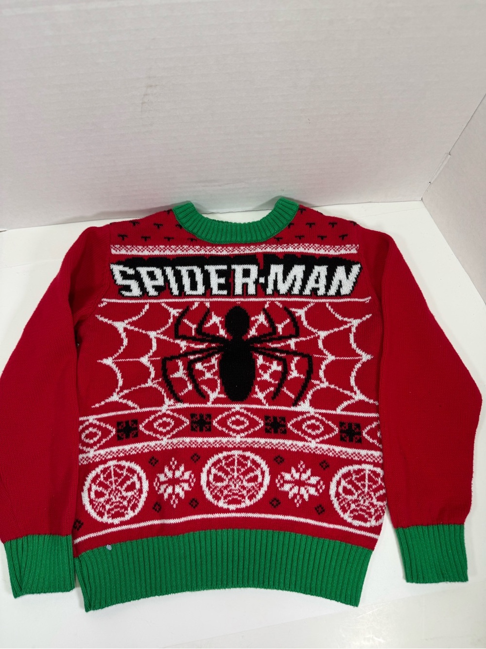 Spiderman Red Knit Crewneck with Green Trim